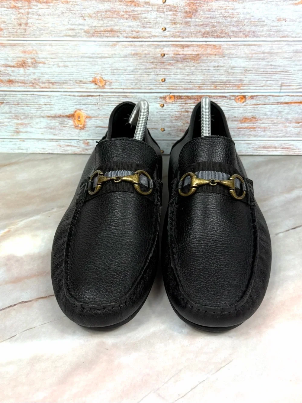 Giorgio Brutini Le Glove Black Pebbled Leather Slip-On Horsebit Driving Loafer